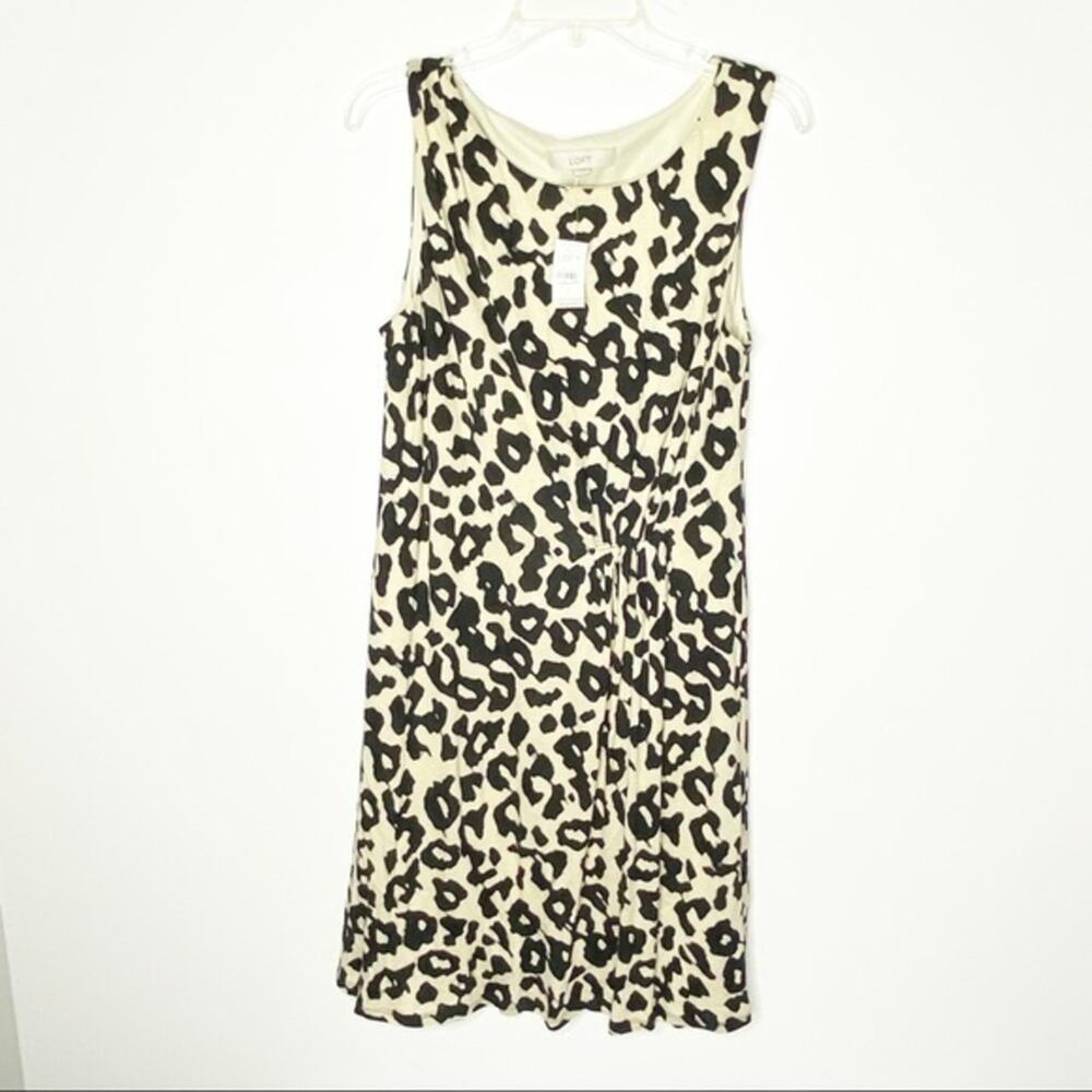 NWT Ann Taylor Leopard Print Sleeveless Rouched Dress Size Large Business Casual